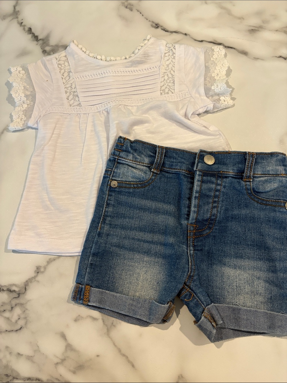 Girls 18mos White Lace Detail Girls' Top and Jean Shorts